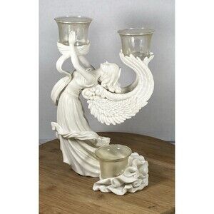 Vintage Faith Love and Peace Angel w/ 3 Votive Candles 11” Tall